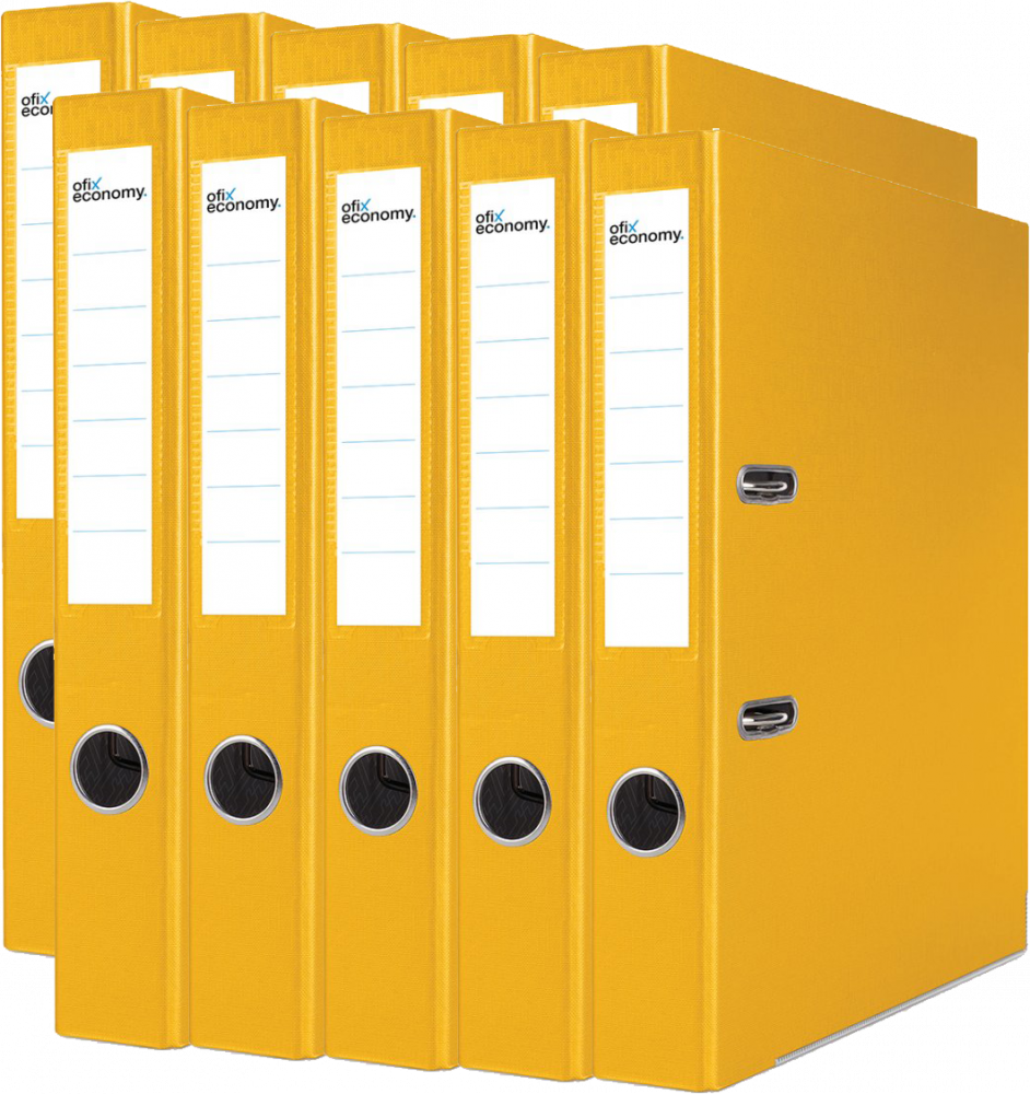10x Segregator A4 Ofix Economy, z wyklejką, 50mm, do 350 kartek, żółty