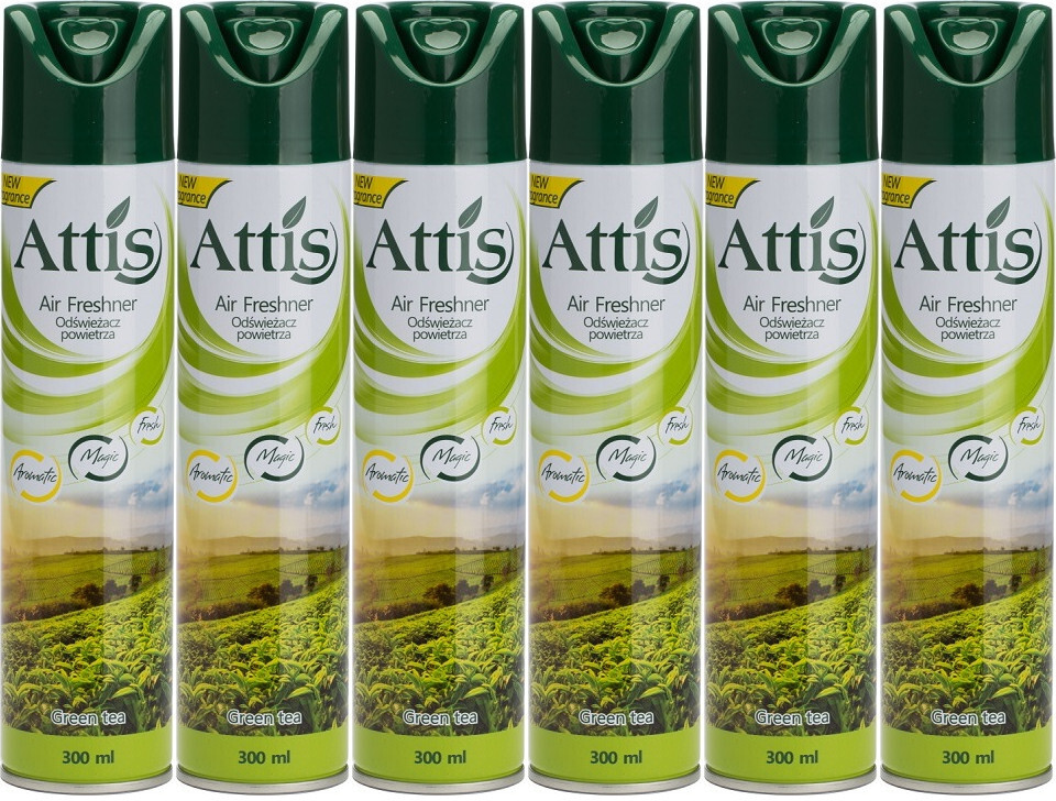 6x Odświeżacz powietrza Attis Gold Drop, spray, Green Tea, 300ml