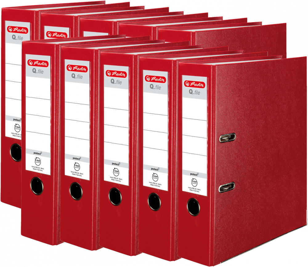 10x Segregator A4 Herlitz Q.file, 80mm, czerwony