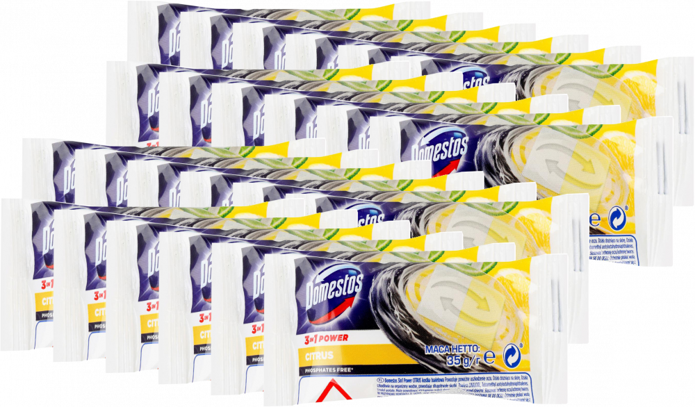 24x Kostka do WC Domestos, 3w1, zapas, cytrynowy, 35g