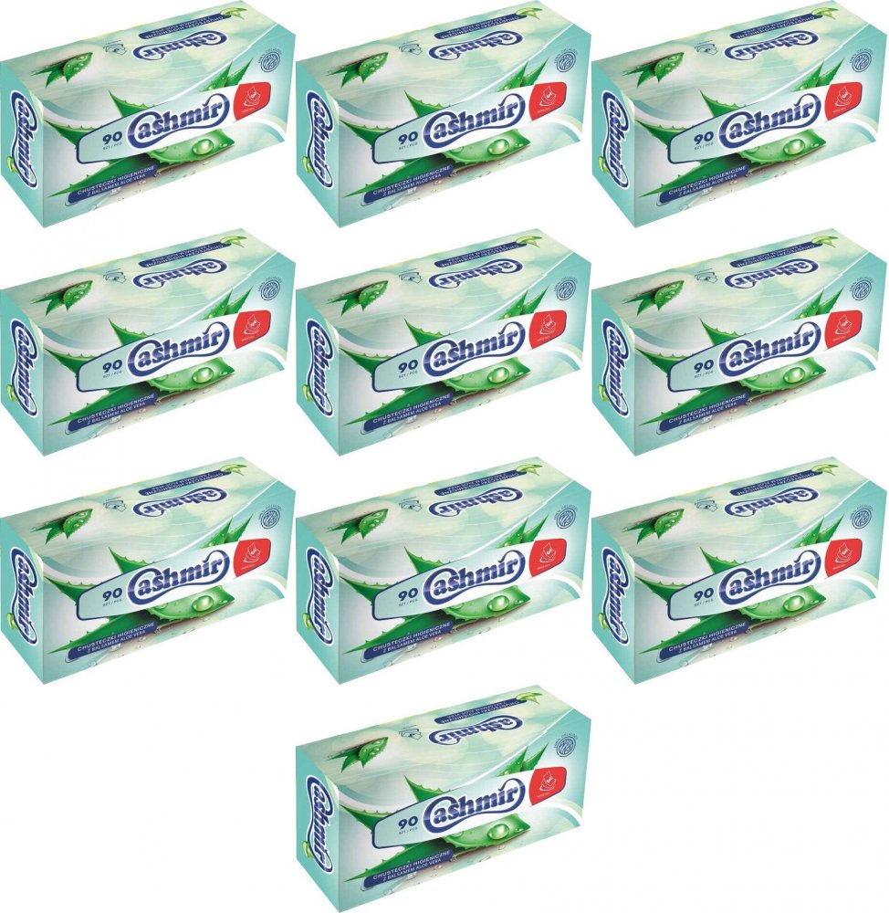 10x Chusteczki higieniczne Cashmir z balsamem Aloe Vera, w kartoniku, 90 sztuk