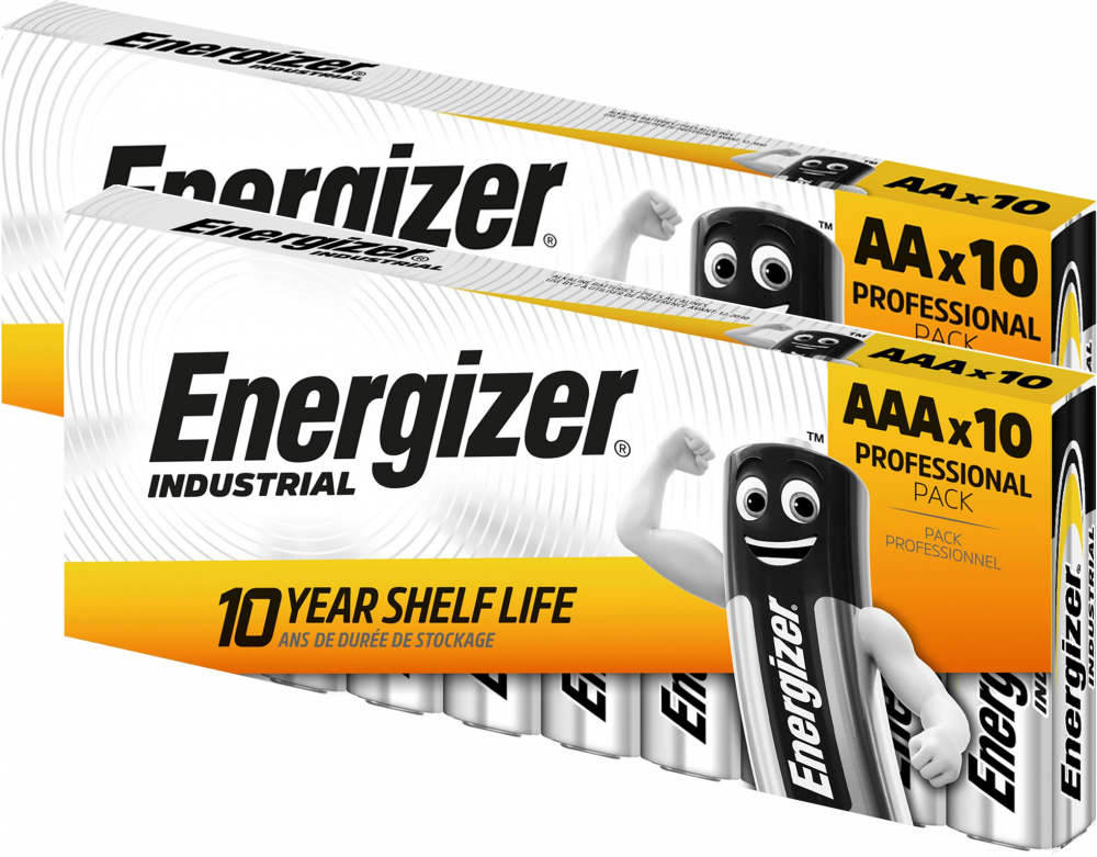 Zestaw: Bateria alkaliczna Energizer Industrial, AA, 1.5V, LR6, 10 sztuk + Bateria alkaliczna Energizer Industrial, AAA, 1.5V, LR03, 10 sztuk