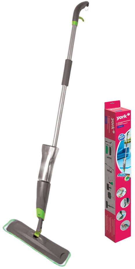 Mop płaski ze spryskiwaczem York- kij+uchwyt do mopa+mop+ dozownik ze spryskiwaczem, szaro-zielony