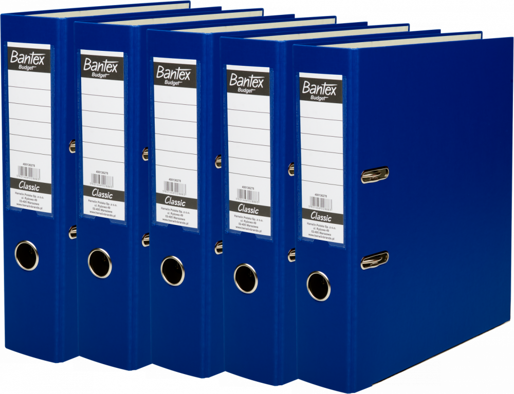 5x Segregator A4 Bantex Budget Classic, 75mm, do 500 kartek, ciemnoniebieski