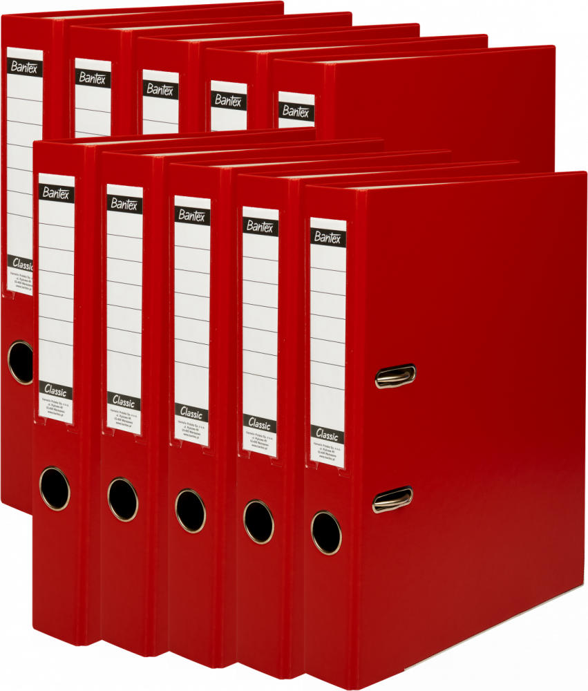 10x Segregator A4 Bantex Budget Classic, 50mm, do 350 kartek, czerwony