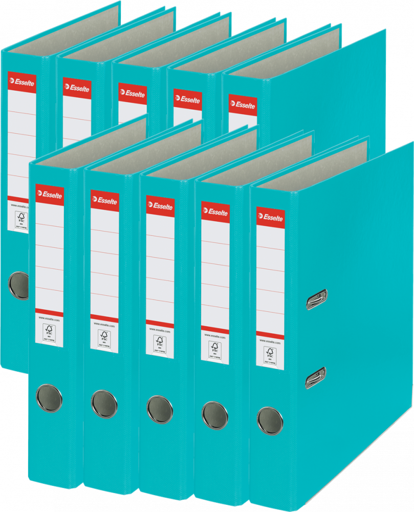 10x Segregator A4 Esselte, 50mm, do 350 kartek, ekonomiczny, turkusowy