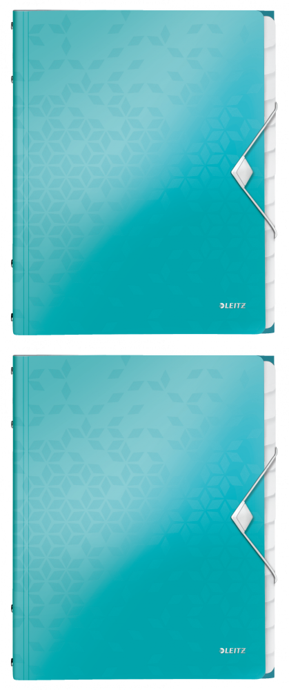 2x Teczka z przegródkami Leitz Wow, segregująca, z gumką, A4, 12 przekładek, turkusowy