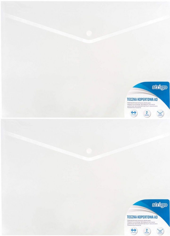 2x Teczka kopertowa Strigo, A3, na zatrzask, transparentny