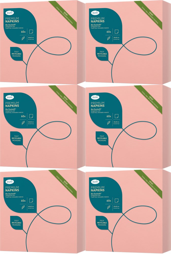 6x Serwetki Duni Bio Dunisoft, 40x40cm, 60 sztuk, jasnoróżowy