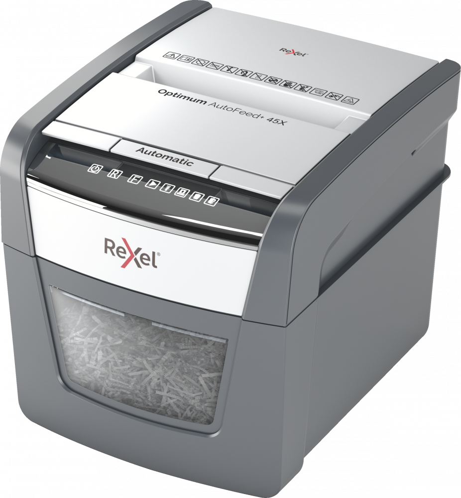 Niszczarka do papieru automatyczna Rexel Optimum AutoFeed+ 45X, konfetti 4x28 mm, 45 kartek, P-4 DIN, czarny