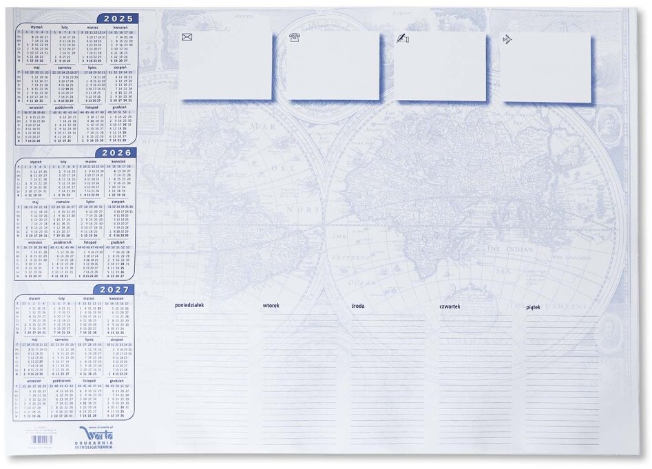 Podkład na biurko Warta, z kalendarzem, terminarzem i mapą, 590x413mm