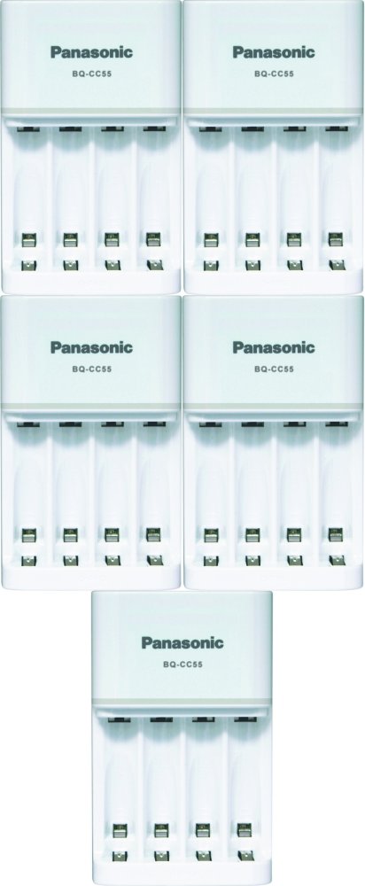 5x Ładowarka Panasonic Eneloop Smart and Quick BQ-CC55, AA, 4 kanały, biały