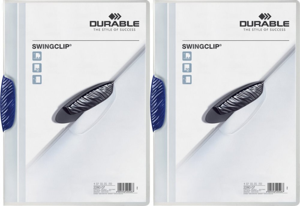 2x Skoroszyt plastikowy Durable Swingclip z klipsem, A4, do 30 kartek, granatowy