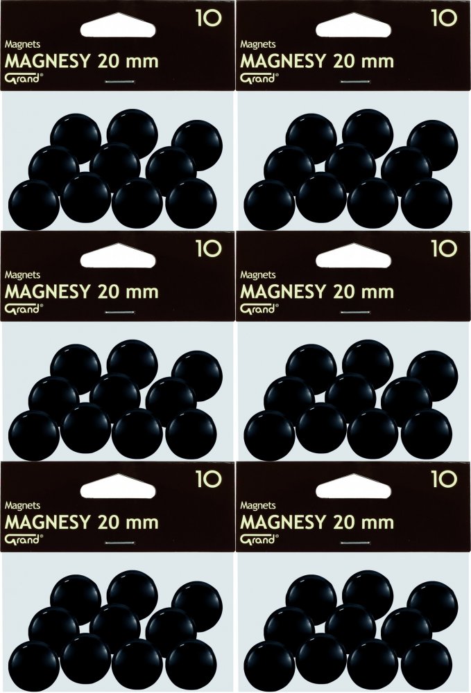 6x Magnesy Grand, 20mm, 10 sztuk, czarny