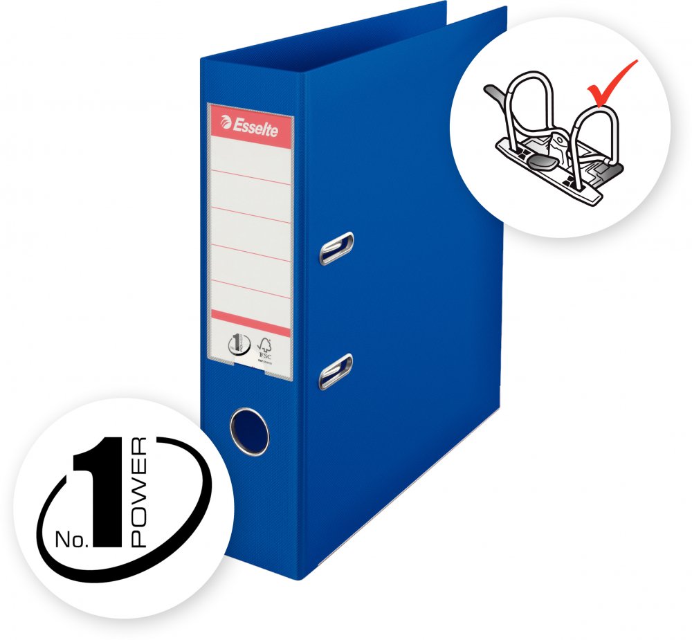 Segregator A4 Esselte No.1 Power, 75mm, do 500 kartek niebieski