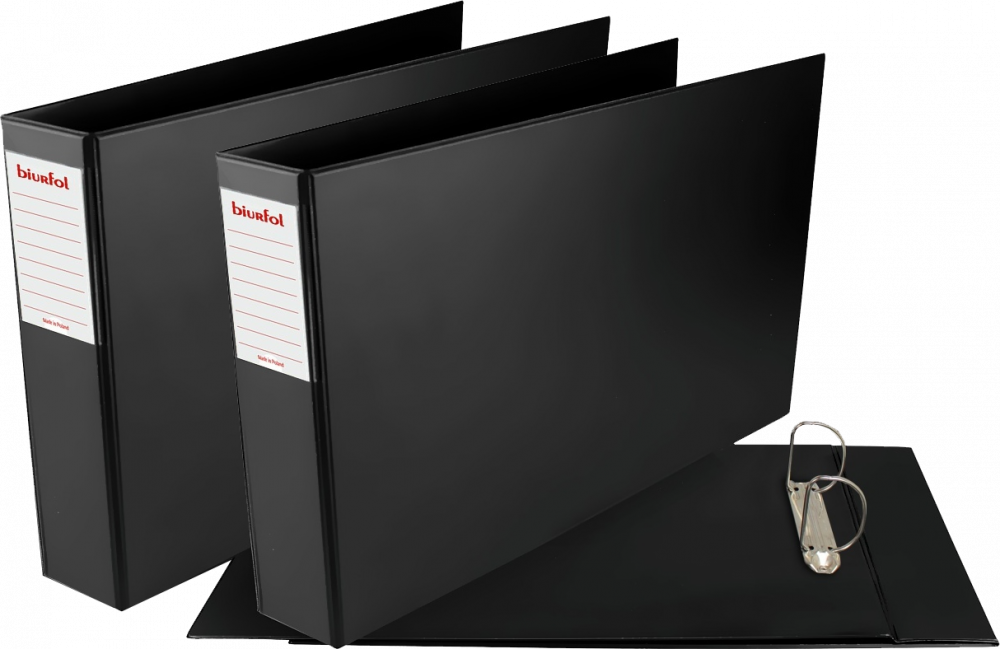 2x Segregator ringowy poziomy Biurfol, A3, szerokość grzbietu 70mm, do 500 kartek, czarny