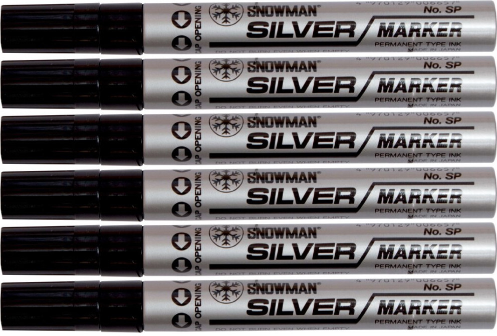 6x Marker olejowy Snowman, gruby, okrągła, srebrny