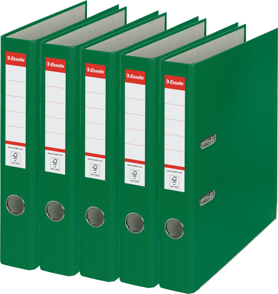5x Segregator A4 Esselte, 50mm, do 350 kartek, ekonomiczny, zielony