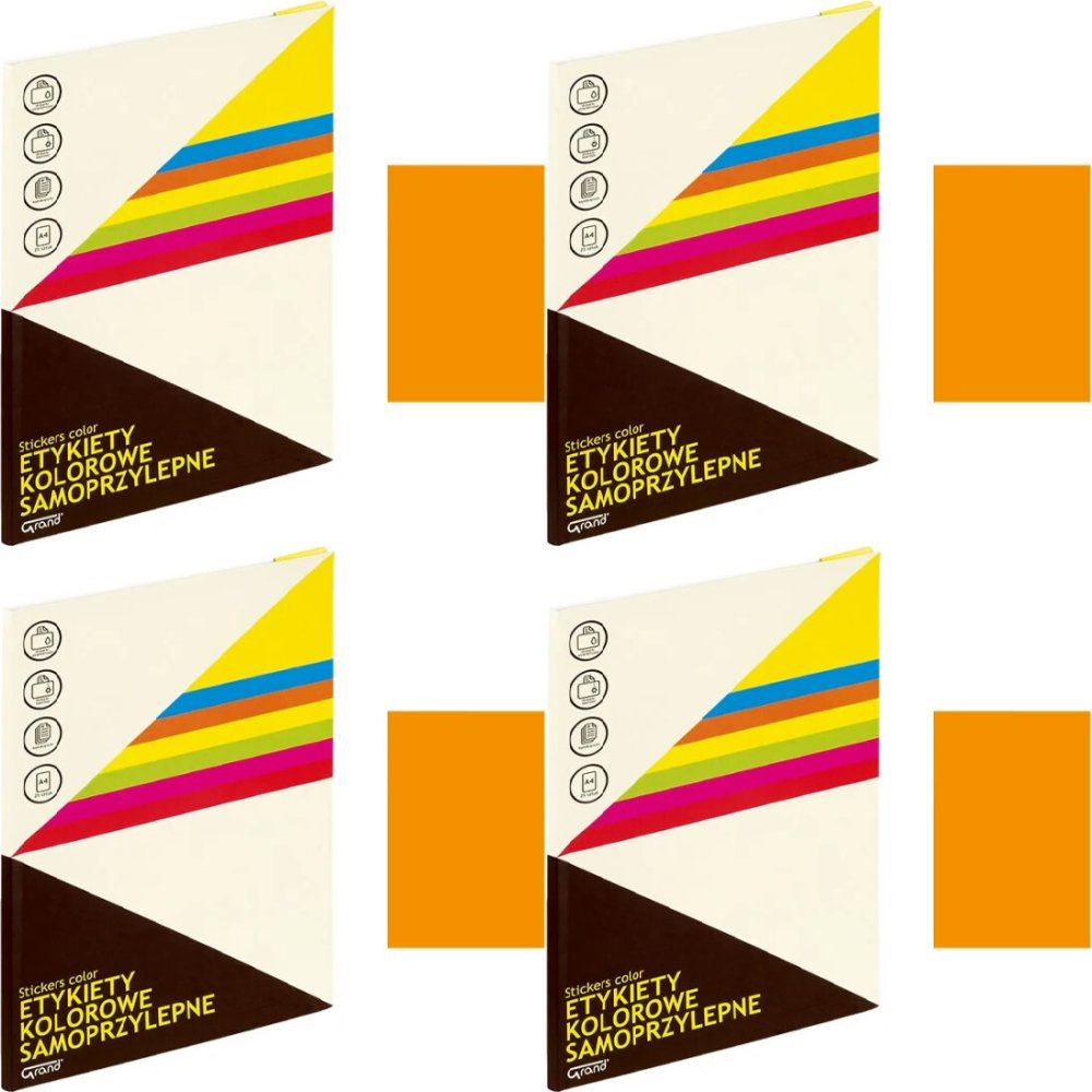 4x Etykiety samoprzylepne Grand, 210x297mm, 25 arkuszy, pomarańczowy