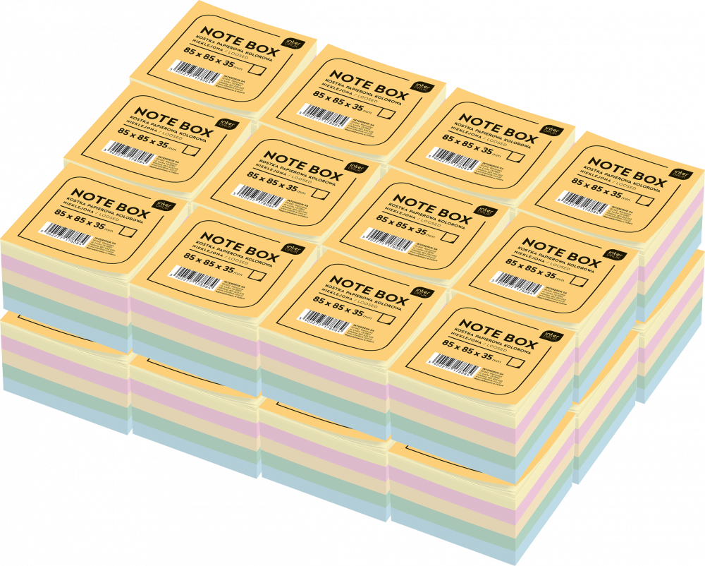 24x Karteczki do notatek Interdruk, nieklejone, 85x85x35mm, +/-350 kartek, mix kolorów