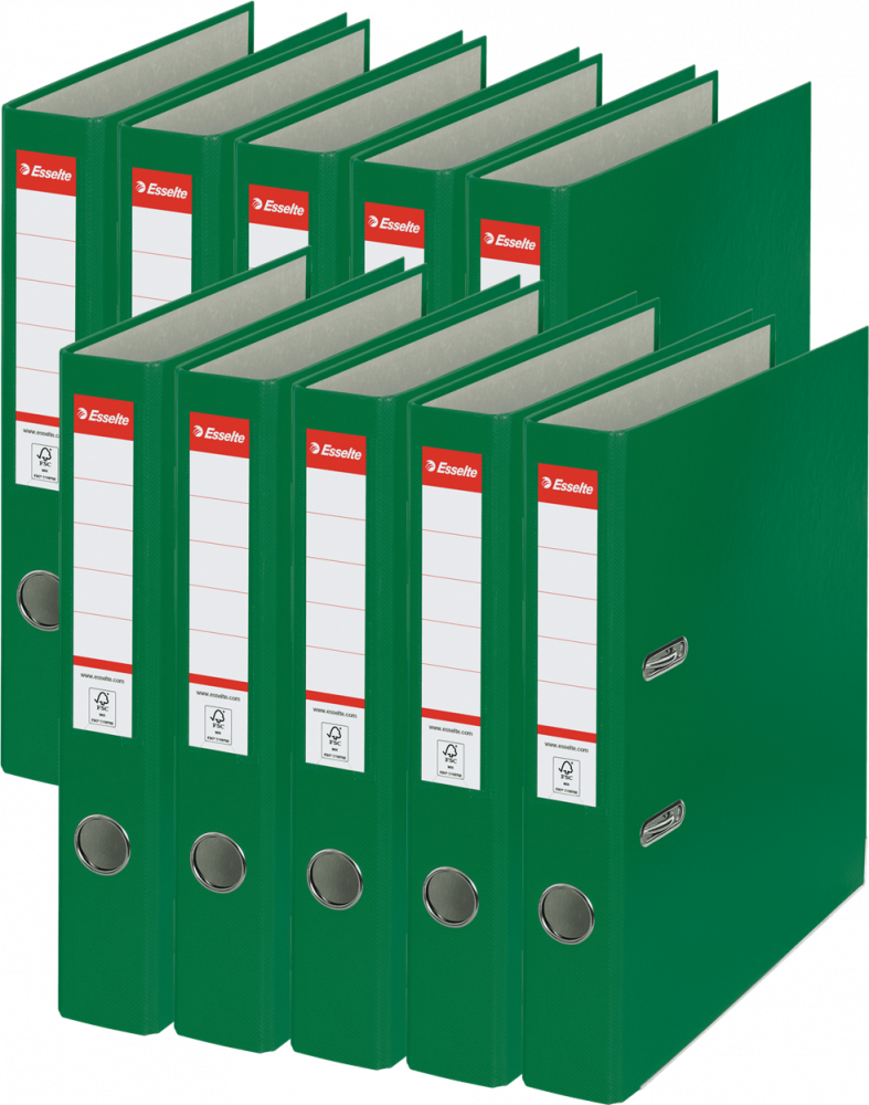 10x Segregator A4 Esselte, 50mm, do 350 kartek, ekonomiczny, zielony