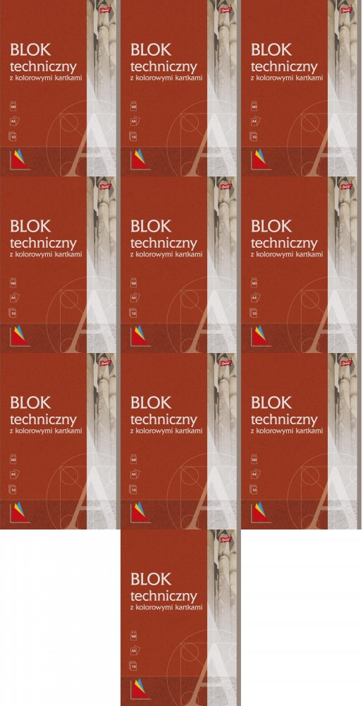 10x Blok techniczny Unipap, A4, 10 kartek, kolorowy, barwiony w masie