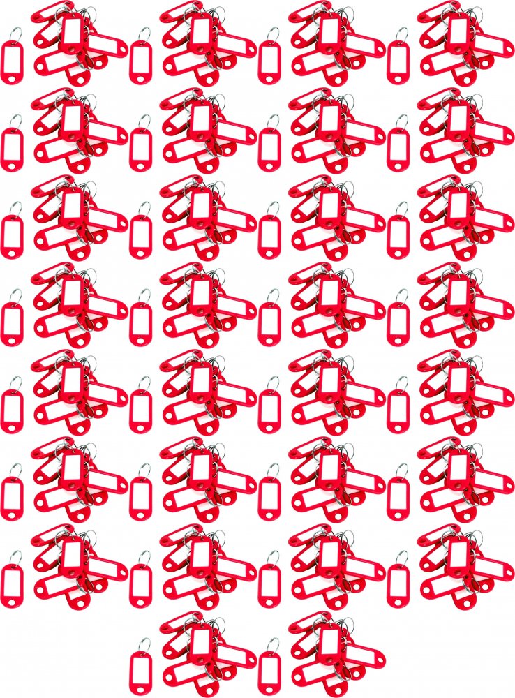 50x Zawieszki do kluczy D.Rect, plastik, 10 sztuk, czerwony