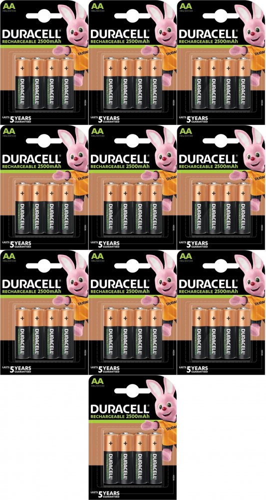 10x Akumulatorki Duracell, AA, 2500mAh, 4 sztuki