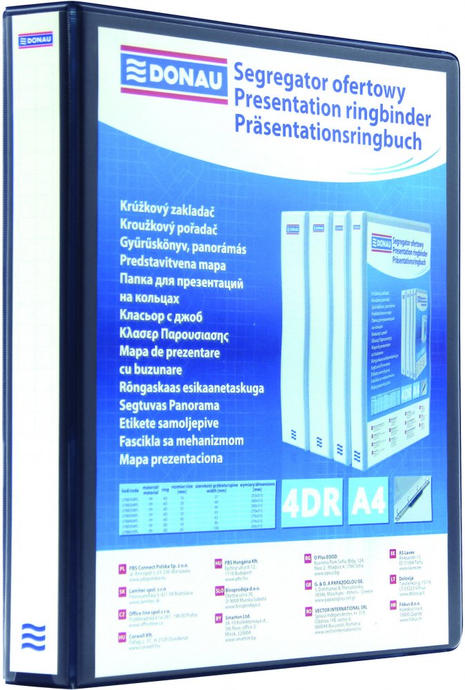 Segregator prezentacyjny Donau, A4, szerokość grzbietu 100mm, 4 ringi, czarny