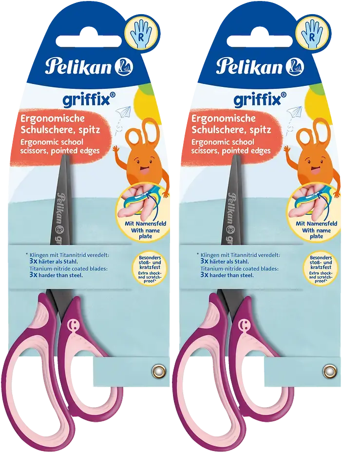 2x Nożyczki dla dzieci Pelikan Griffix, tytanowe, 15cm, fioletowo-różowy