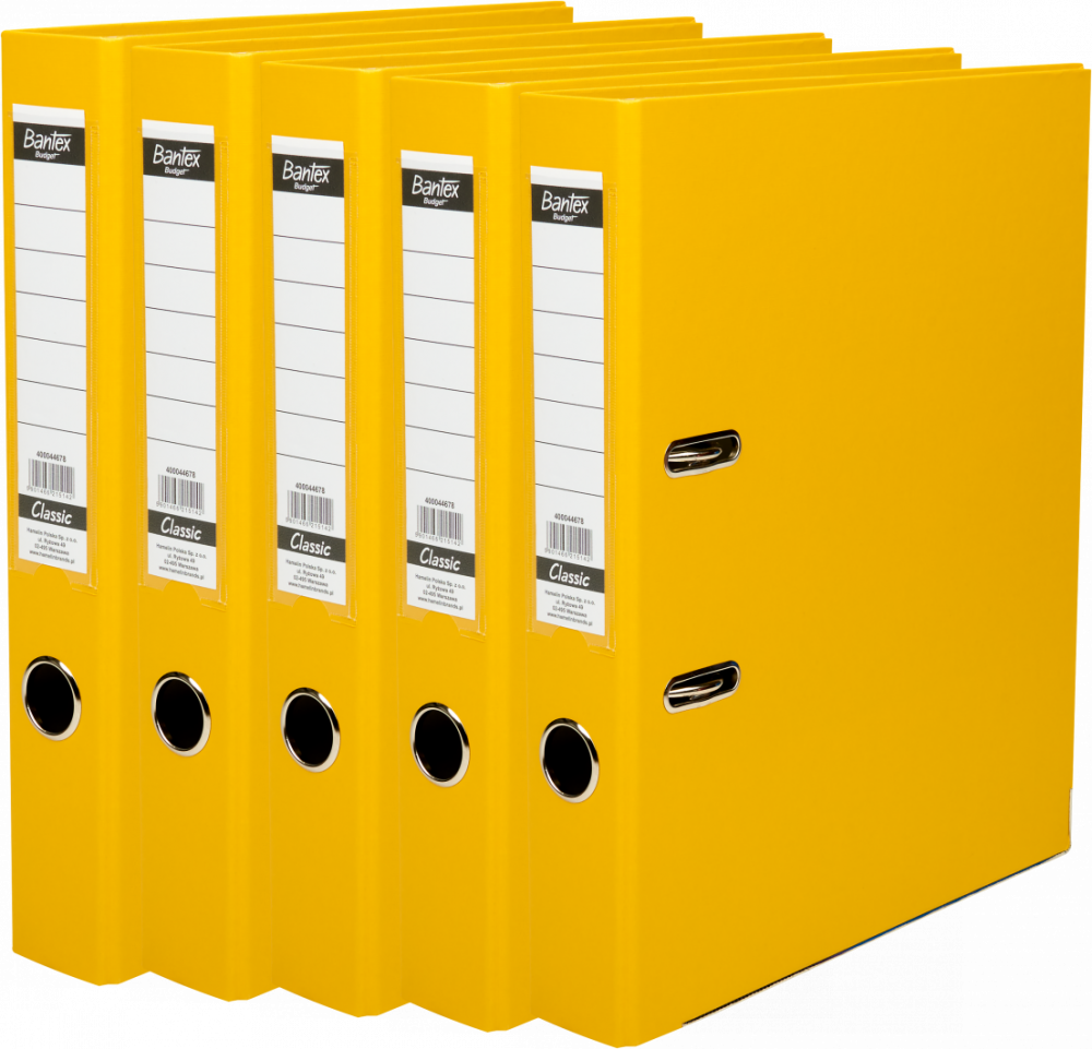 5x Segregator A4 Bantex Budget Classic, 50mm, do 350 kartek, żółty