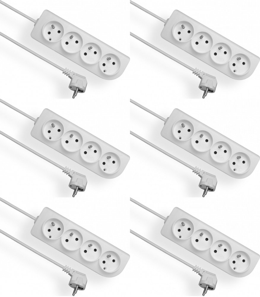 6x Przedłużacz Elgotech z otworami montażowymi, 1.5m, 4 gniazda, biały