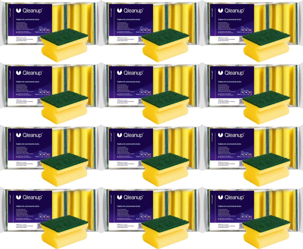 12x Zmywaki kuchenne Qleanup, profilowane, duże, 6 sztuk, żółty