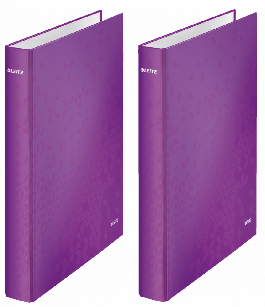 2x Segregator Leitz Wow, A4, szerokość grzbietu 40mm, do 250 kartek, 2 ringi, fioletowy