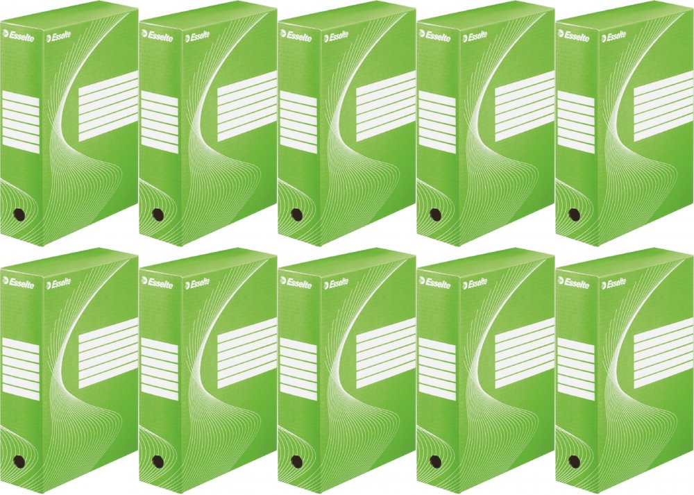 10x Pudło archiwizacyjne Esselte Standard, do luźnych dokumentów, 100mm, zielony