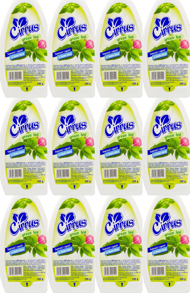 12x Odświeżacz powietrza Cirrus, green tea, żel, 150g