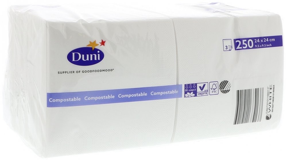 Serwetki Duni, 24x24cm, 3-warstwowe, 250 sztuk, biały