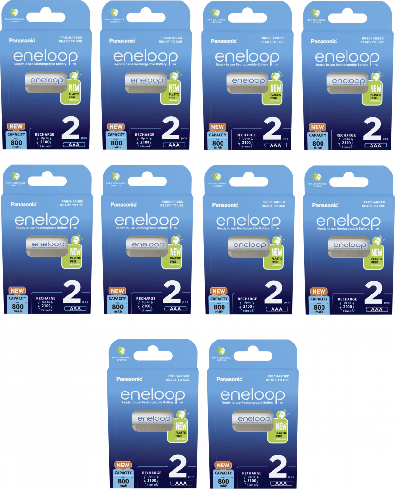 10x Akumulator Panasonic Eneloop, AAA, 800mAh, 2 sztuki