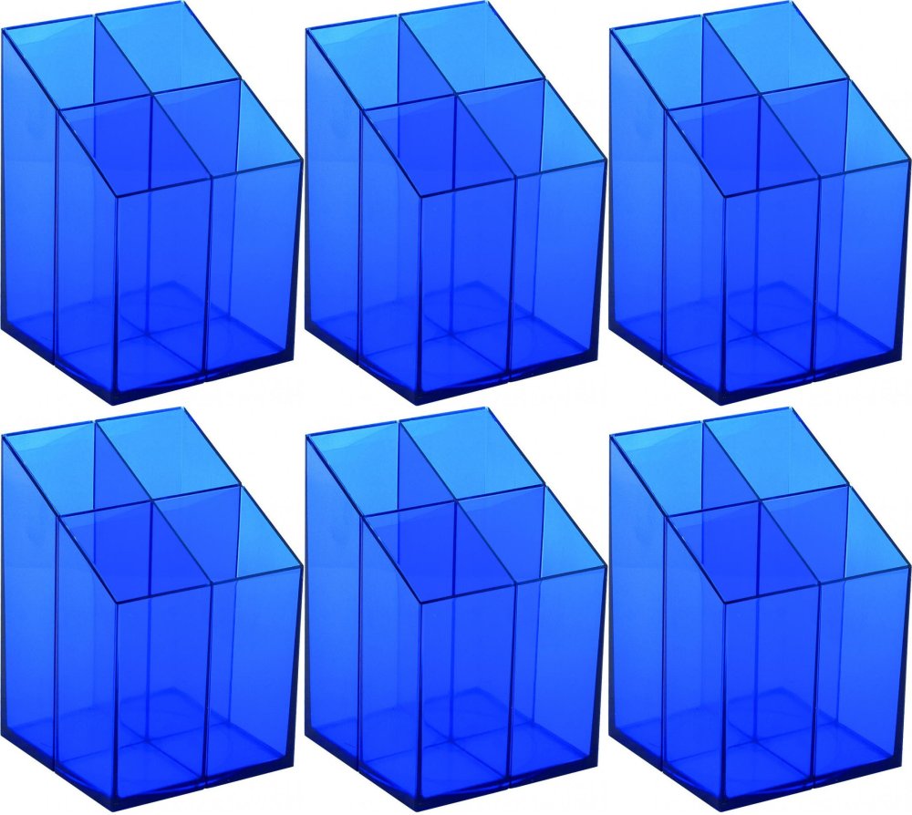 6x Przybornik na biurko Ico, z przegrodami, 75x75x110mm, niebieski
