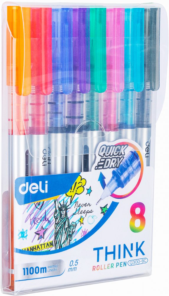 Pióro kulkowe Deli Think, 0.5mm, 8 sztuk, mix kolorów