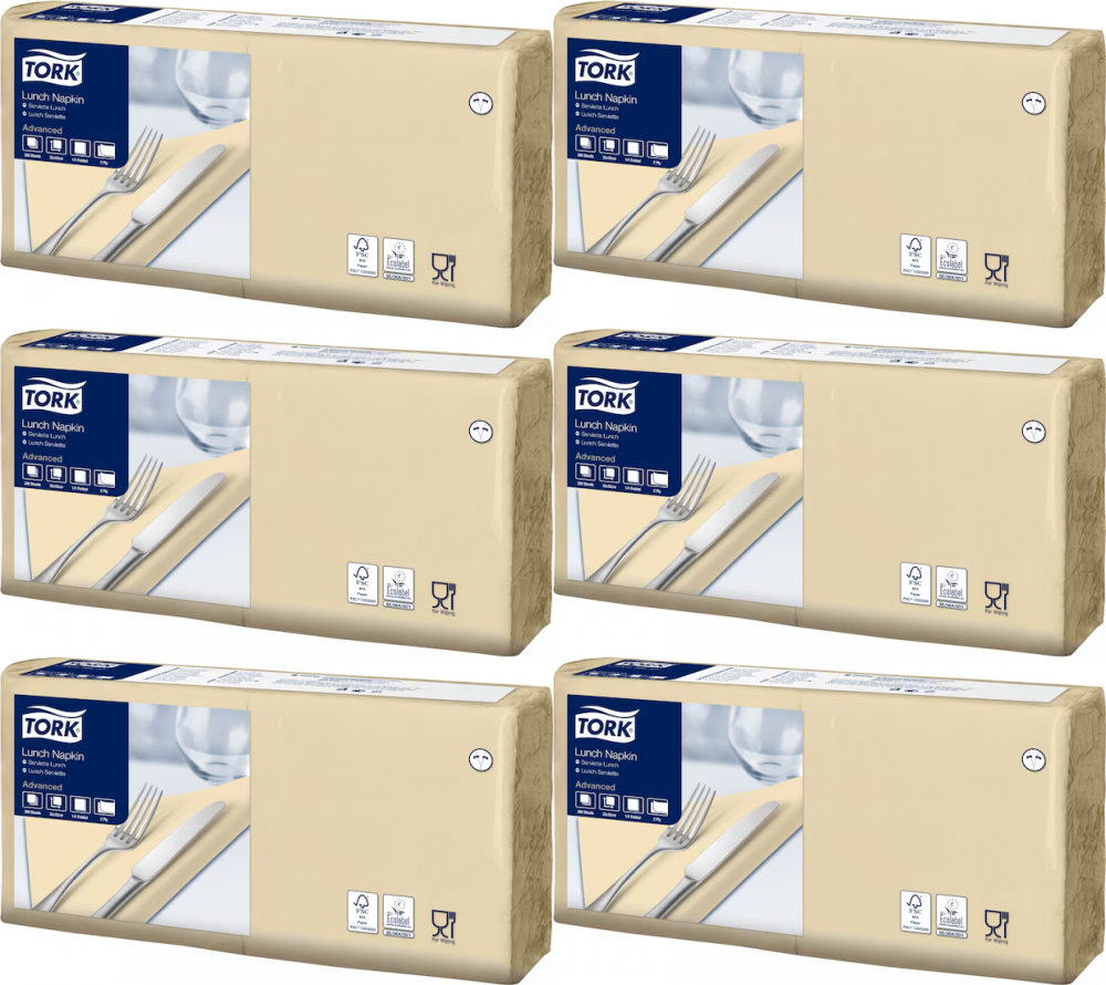 6x Serwetki Tork 477206, 33x33cm, składane w 1/4, 2-warstwowe, 200 sztuk, piaskowy