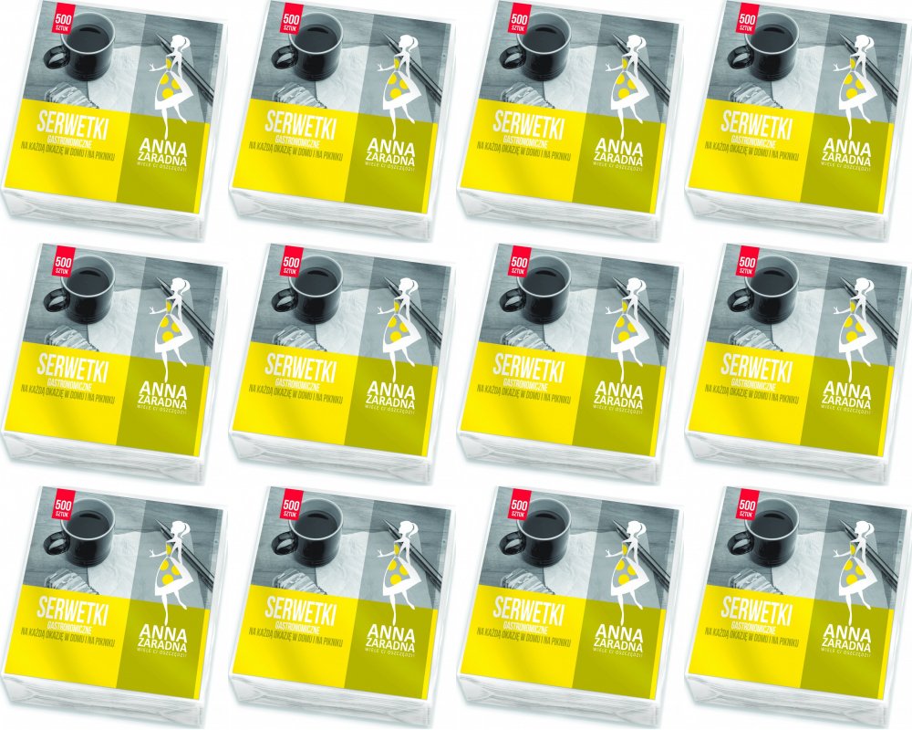 12x Serwetki gastronomiczne Anna Zaradna, 15x15cm, 1-warstwowe, 500 sztuk, biały