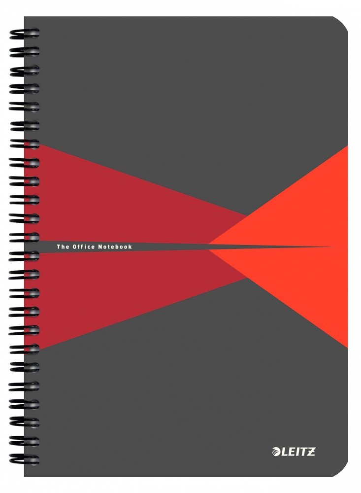 Kołonotatnik Leitz Office Card A5, w kratkę, 90 kartek, okładka kartonowa, szaro-czerwony