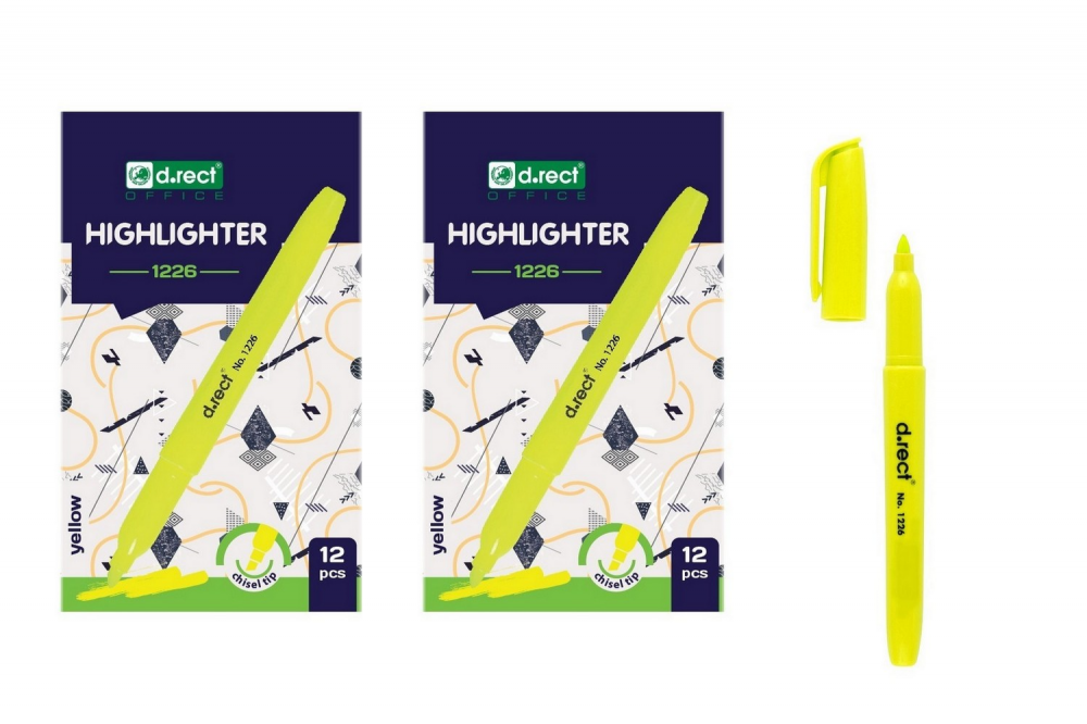 24x Zakreślacz D.Rect, 1226, ścięta, 5mm, żółty