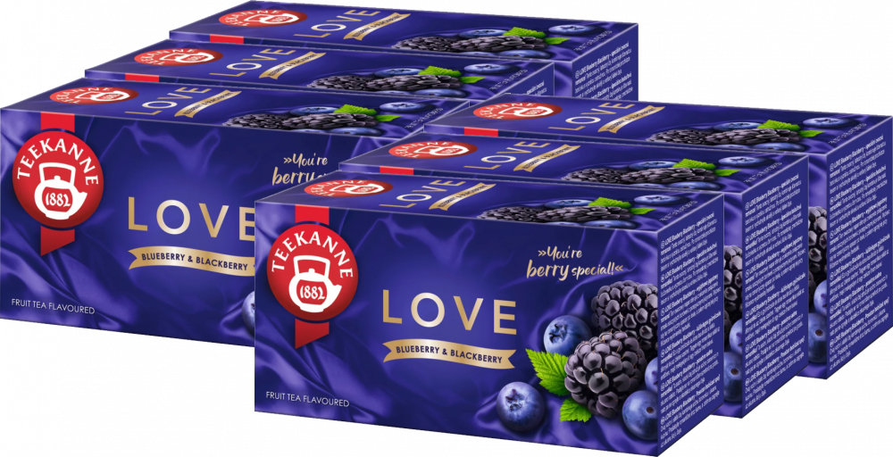 6x Herbata owocowa w torebkach Teekanne Love Blueberry & Blackberry, borówka i jeżyna, 20 sztuk x 2.25g