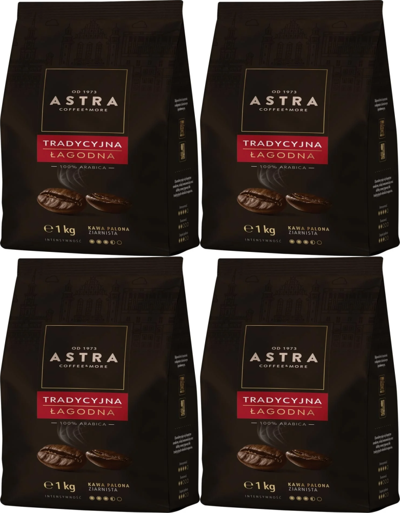 4x Kawa ziarnista Astra Łagodna Arabica, Tradycyjna, 1kg