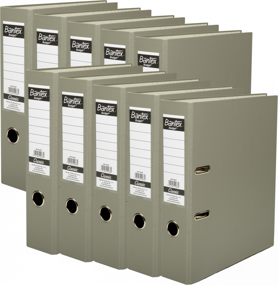 10x Segregator A4 Bantex Budget Classic, 75mm, do 500 kartek, szary