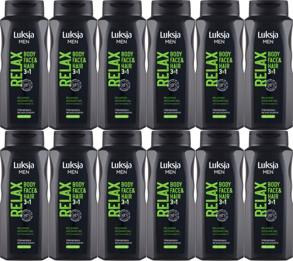 12x Żel pod prysznic Luksja Men Relax 3w1, 500ml