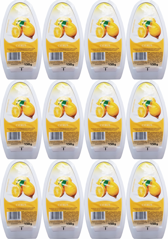 12x Odświeżacz powietrza Citrus, cytrynowy, żel, 150g