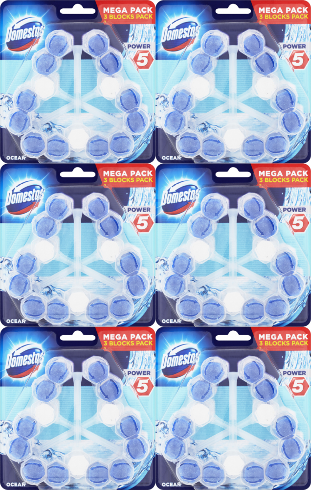 6x Zawieszka do WC Domestos Power 5, ocean, 3x55g